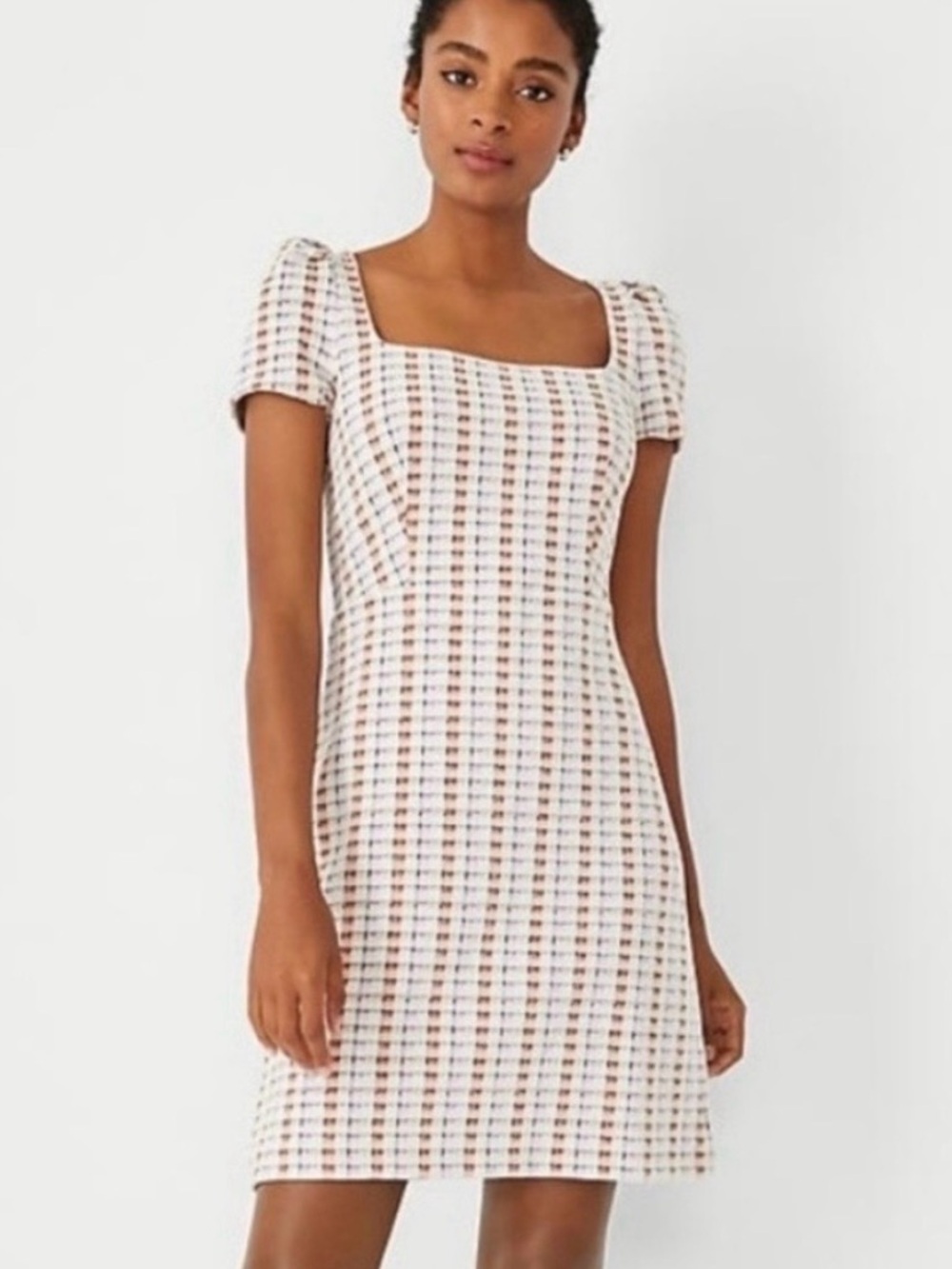 Ann Taylor plaid square neck sheath dress 4